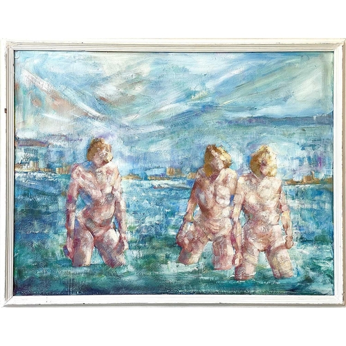 325 - Colin SCOTT (1941) Triple Wade Oil on board, signed to verso, 50 x 64.5cm