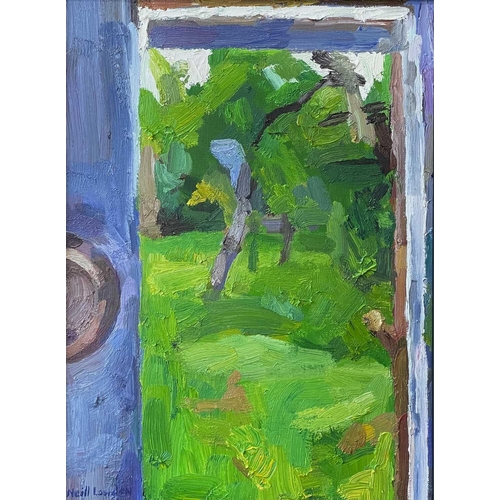 343 - Neill LOWDON (XX-XXI) The Studio Garden Oil on canvas, signed, further signed and inscribed to verso... 