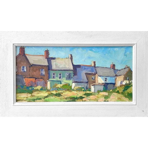 345 - Bob VIGG (1932-2001) Cottages, St Just  Oil on board 19 x 39cm