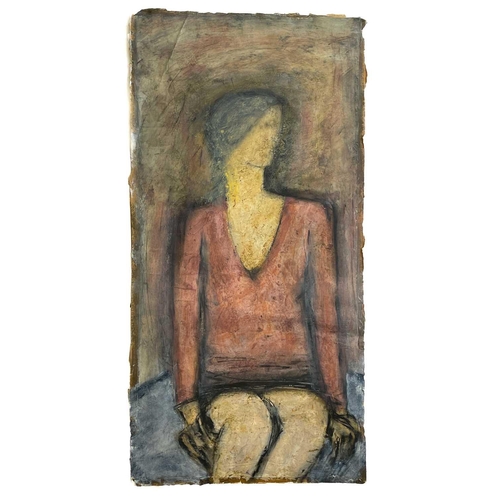 376 - John EMANUEL (1930) Seated Figure  1: Mixed media on paper 87 x 43cm Crease in the top right corner.... 