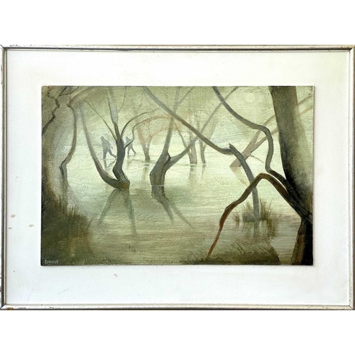 381 - Ken SYMONDS (1927-2010) The Shoot III (Hunt in Flooded Woods) Oil on board, signed, further inscribe... 