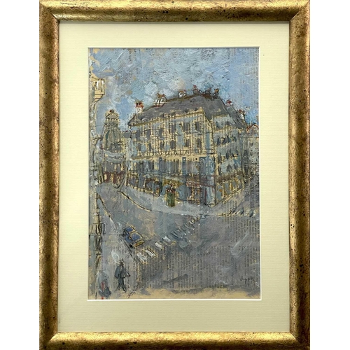 426 - Adrian RYAN (1920-1998) Parisian Street Scene  Oil and charcoal on newspaper Signed 29 x 20cm Proven... 