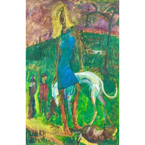 473 - Sven BERLIN (1911-1999) Girl with Her Greyhound Oil on board, signed, monogrammed and inscribed to v... 