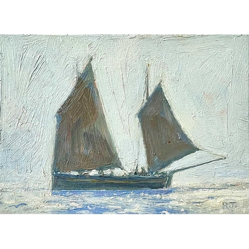 48 - Robert JONES (1943) St Ives Lugger  Oil on board Initialled 16 x 22cm This small oil is in excellent... 