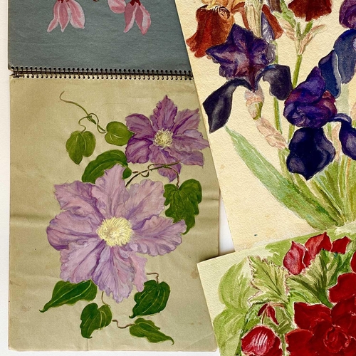 493 - Lilian BLAND (1878-1971) Flower studies Four loose works and a sketchbook. Watercolour, two signed, ... 