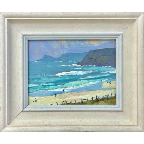 510 - Bob VIGG (1932-2001) Cape from Sennen Oil on board, signed, 13.5 x 18.5cm