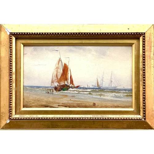 54 - Henry MARTIN (1835-1908) Shipping off the Coast  Oil on board Signed and inscribed 'Newlyn' 12.5 x 2... 