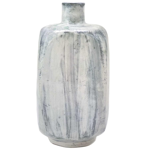 567 - William 'Bill' MARSHALL (1923-2007) A squared porcelain bottle vase with brushed blue glaze and gree... 