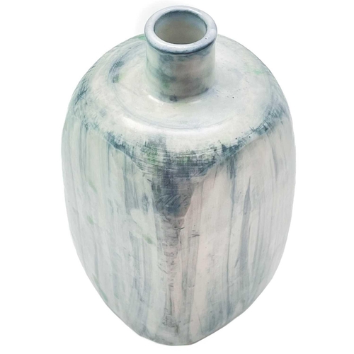 567 - William 'Bill' MARSHALL (1923-2007) A squared porcelain bottle vase with brushed blue glaze and gree... 