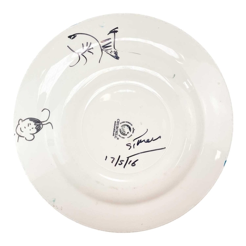 570 - Simeon STAFFORD (1956) St Michaels Mount Painted plate, signed, further signed and dated to verso, d... 