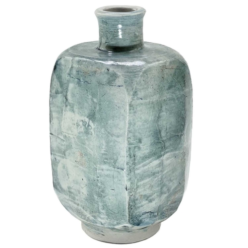 573 - William 'Bill' MARSHALL (1923-2007) A cut-sided porcelain bottle vase with blue brushed glaze, impre... 