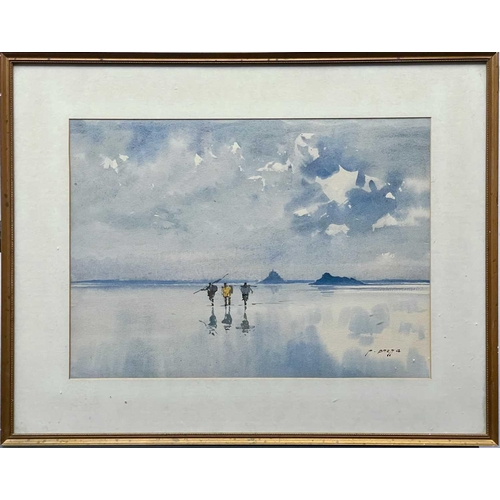 600 - Pierre BRETTE (1905-1961) Low Tide, Le Mont Saint Michel  Watercolour Signed 28 x 39cm