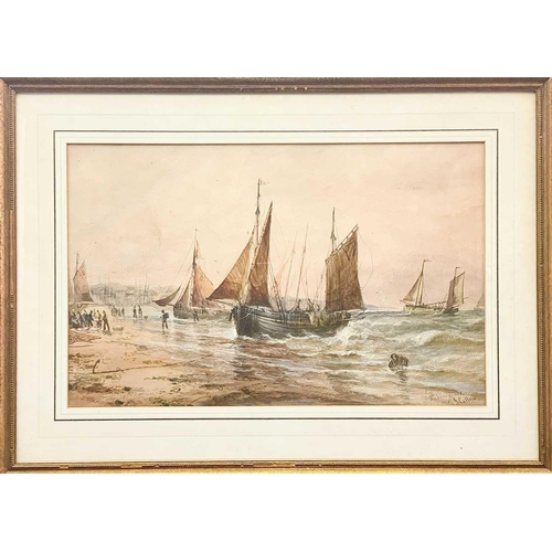 616 - John CALLOW (1822-1878) Penzance- Mounts Bay Luggers Watercolour, signed, 42x66cm