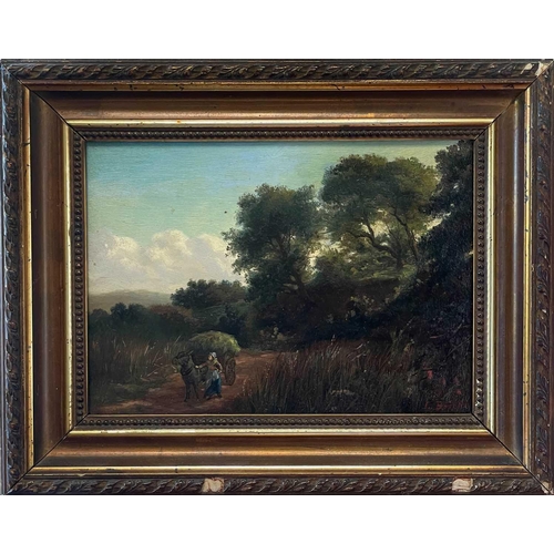 638 - Lucien BESCHE (1851-1901) Landscape with Figure & Cart Oil on panel, signed, 12.5 x 17cm.