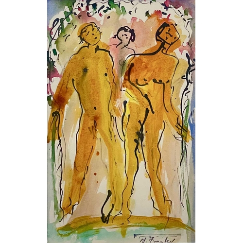 640 - Nan FRANKEL (XX-XXI) Three Figures Ink and wash, stamped, 27 x 16.5cm.