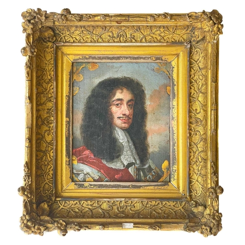 652 - After Peter LELY (1618-1680) Portrait of King Charles II Oil on paper laid onto panel 15 x 13cm Some... 