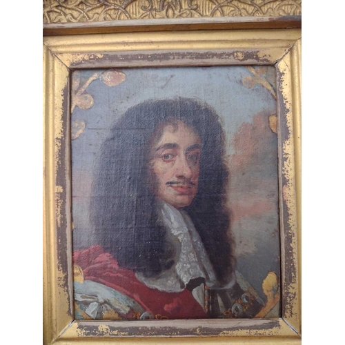 652 - After Peter LELY (1618-1680) Portrait of King Charles II Oil on paper laid onto panel 15 x 13cm Some... 