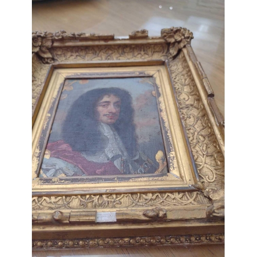 652 - After Peter LELY (1618-1680) Portrait of King Charles II Oil on paper laid onto panel 15 x 13cm Some... 