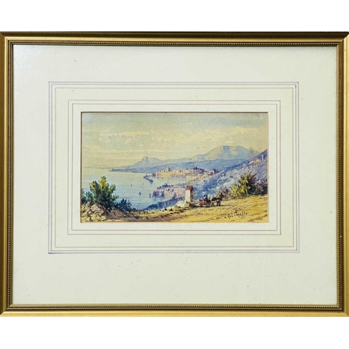 656 - Gabriele CARELLI (1820 - 1900) Paesaggio costiero Watercolour Signed 9.5cm x 16.5cm This work, under... 