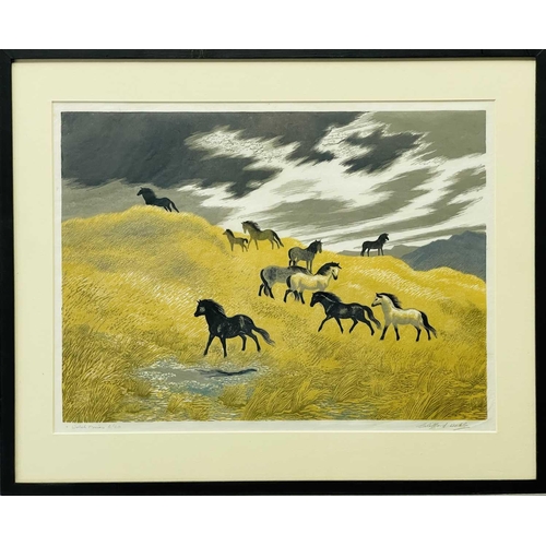 671 - Clifford Cyril WEBB (1895-1972) Welsh Ponies Woodcut print, signed and inscribed, numbered 6/20, ima... 