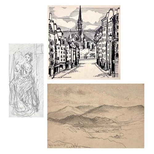 673 - Three works Charles West COPE (1811-1890) Ulpha Valley Pencil drawing Dated Aug 22 (18)57 13 x 18.5c... 