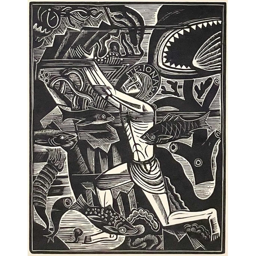 676 - David JONES (1895-1974)  Jonah: The Waters Compassed Me About Wood engraving Published by Douglas Cl... 