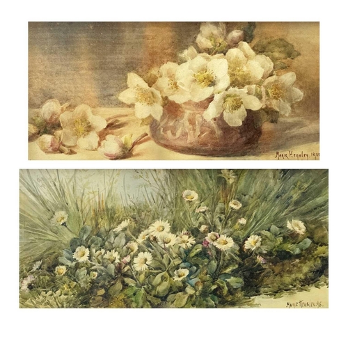 678 - Marie HENSLEY (c.1856-1911) Daisies Watercolour, signed and dated '98, 19.5 x 41cm. Together with a ... 