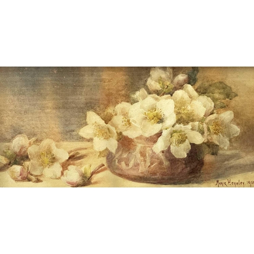 678 - Marie HENSLEY (c.1856-1911) Daisies Watercolour, signed and dated '98, 19.5 x 41cm. Together with a ... 