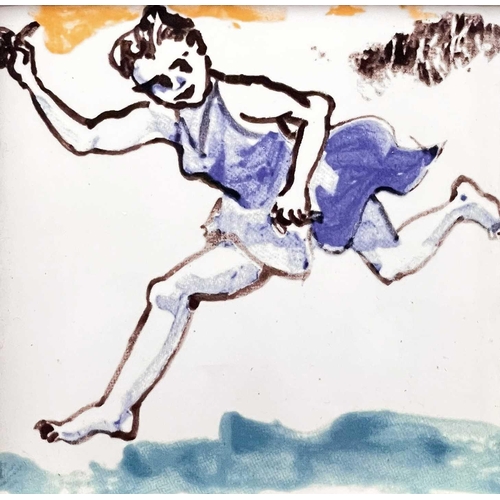 679 - Paula REGO (1935-2022) Running Figure Painted ceramic tile, signed and numbered 68/150, 13 x 13cm. R... 