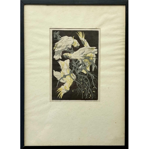 682 - Norbertine VON BRESSLERN-ROTH (1891-1978) Cockatoos, c1920s Linocut Signed Image size 24 x 16cm This... 