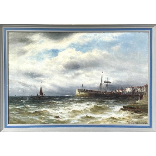 683 - Gustave DE BREANSKI (c.1856-1898) Harbour Scene Oil on canvas, signed, 59 x 90cm. This painting is i... 