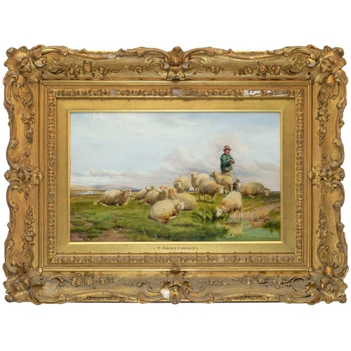 687 - Thomas Sidney COOPER (1803-1902) Sheep, their shepherd and his dog Oil on Windsor & Newton Prepared ... 