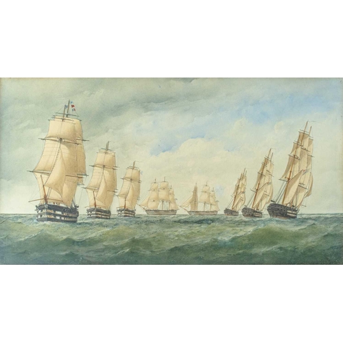 697 - Charles TAYLOR (act.1836-1871) A Squadron of one Three-Decker and Seven Two-Deckers Tacking in Line ... 