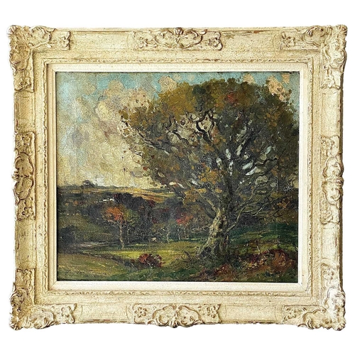 698 - James Taylor BROWN (1868-1923) Country Landscape Oil on canvas, signed, further signed to verso, 34.... 