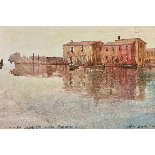 70 - John MILLER (1931 – 2002) Over the Vaporretto from Burano Watercolour Inscribed bottom left Signed &... 