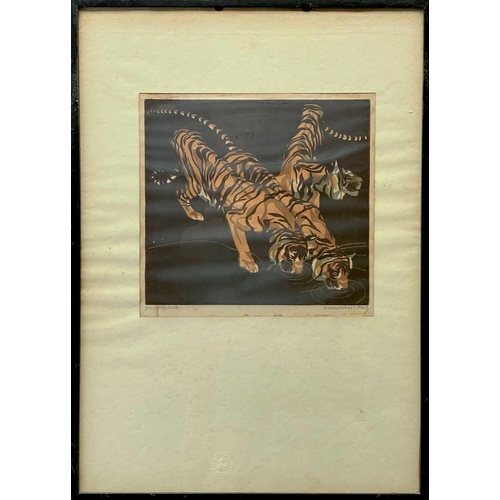 700 - Norbertine VON BRESSLERN-ROTH (1891-1978) Tigers, 1923  Linocut Signed and inscribed Image size 21 x... 