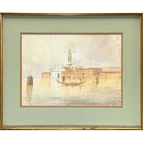 71 - John MILLER (1931 – 2002) Gondolier on the Grand Canal Venice Watercolour Inscribed in the artists h... 