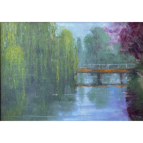 77 - John MILLER (1931 – 2002) Canal Bridge with willow lined banks Oil on canvas Signed “John Miller” (b... 