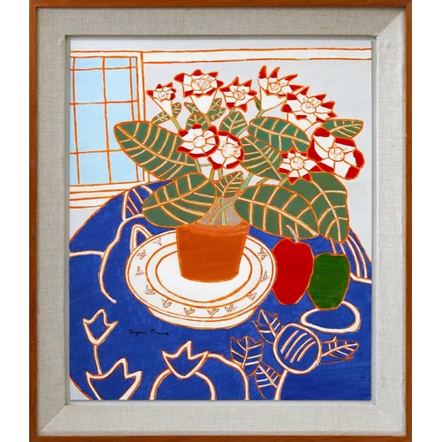 88 - Bryan PEARCE (1929-2006) Red & White Gloxinia with Pepper, 1987 Oil on board, signed, titled and dat... 