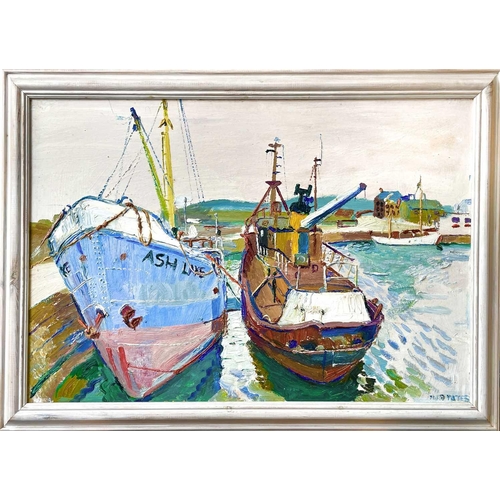 9 - Fred YATES (1922-2008) The Harbour  Oil on board Signed 60 x 88cm Provenance - Bonhams 'UNDER A WEST... 