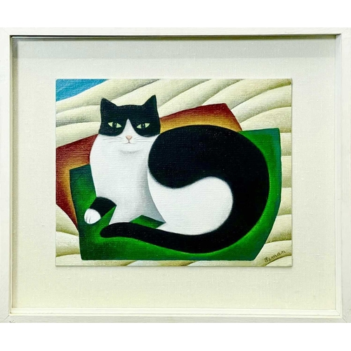 91 - Martin LEMAN (1934) Porthmeor Cat  Oil on board Signed 20.5 x 25.5cm Both the painting and quality f... 