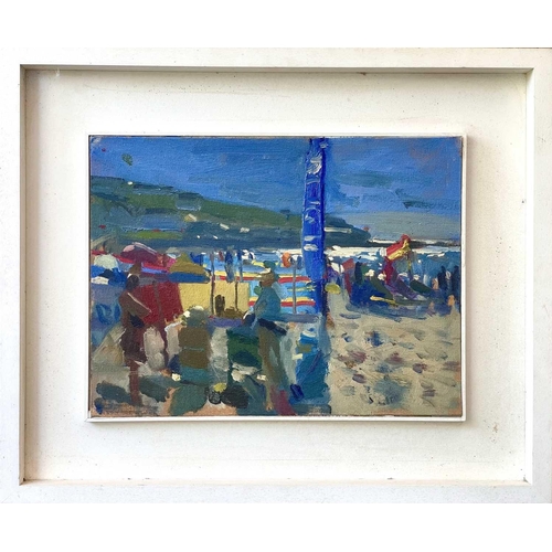 94 - Bo HILTON (1961) Windbreaks at Sennen  Oil on canvas board 30 x 41cm