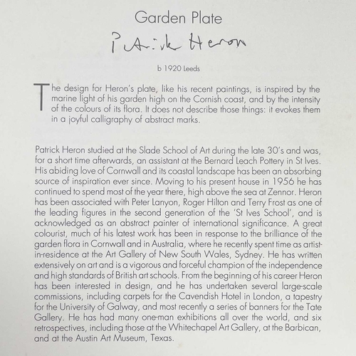96 - Patrick HERON (1920-1999) Garden Plate, 1992 Porcelain plate in its original presentation box From a... 