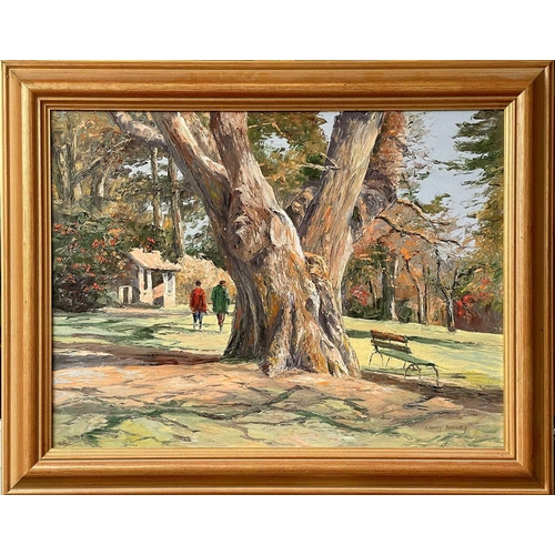 98 - Nancy BAILEY (1913-2012) Venerable Treetrunk, Trelissick  Oil on canvas Signed Further signed, inscr... 