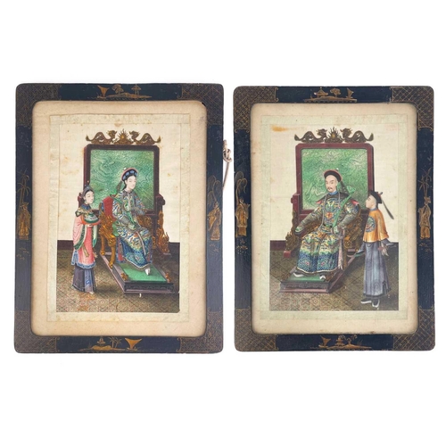 147 - A pair of Chinese paintings on pith paper, late 19th century. Each of a seated young dignitary with ... 