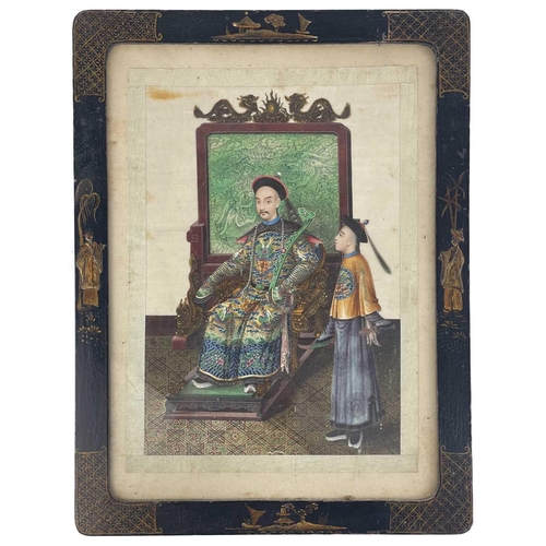 147 - A pair of Chinese paintings on pith paper, late 19th century. Each of a seated young dignitary with ... 