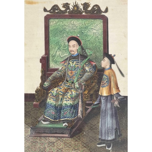 147 - A pair of Chinese paintings on pith paper, late 19th century. Each of a seated young dignitary with ... 