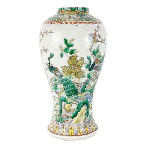 154 - A large Chinese famille verte porcelain vase, 19th century. With painted enamel decoration of peacoc... 