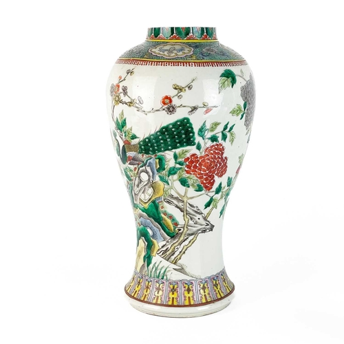 154 - A large Chinese famille verte porcelain vase, 19th century. With painted enamel decoration of peacoc... 