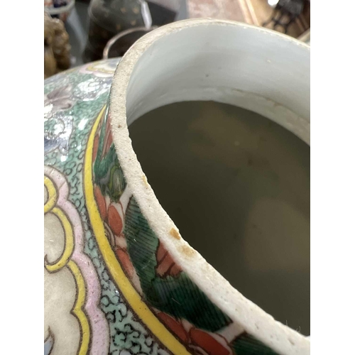 154 - A large Chinese famille verte porcelain vase, 19th century. With painted enamel decoration of peacoc... 